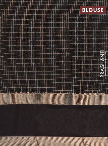 Semi chanderi saree black with allover zari checked pattern and pichwai embroidery border