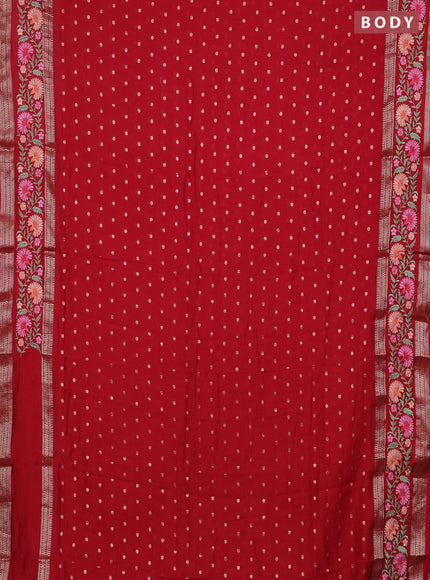 Semi chanderi saree red with zari woven buttas and floral embroidery border