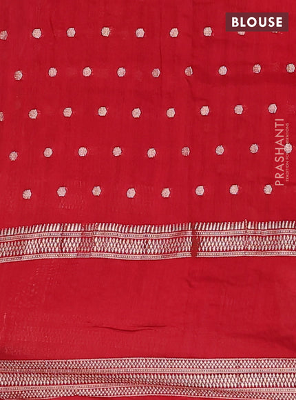 Semi chanderi saree red with zari woven buttas and floral embroidery border