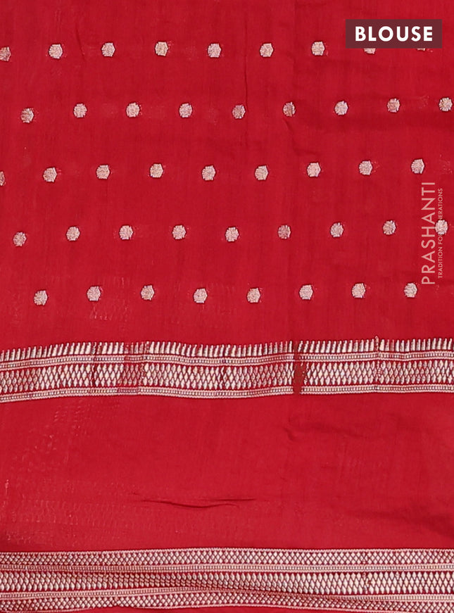 Semi chanderi saree red with zari woven buttas and floral embroidery border