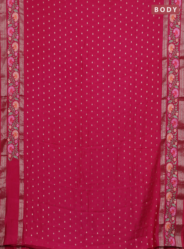 Semi chanderi saree pink with zari woven buttas and floral embroidery border