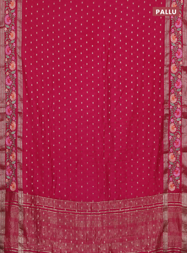 Semi chanderi saree pink with zari woven buttas and floral embroidery border