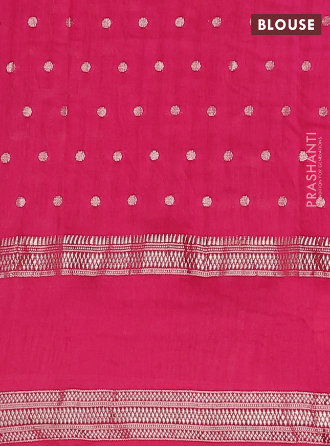 Semi chanderi saree pink with zari woven buttas and floral embroidery border