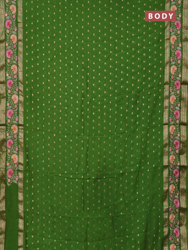 Semi chanderi saree light green with zari woven buttas and floral embroidery border
