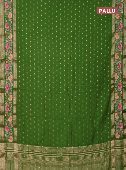 Semi chanderi saree light green with zari woven buttas and floral embroidery border