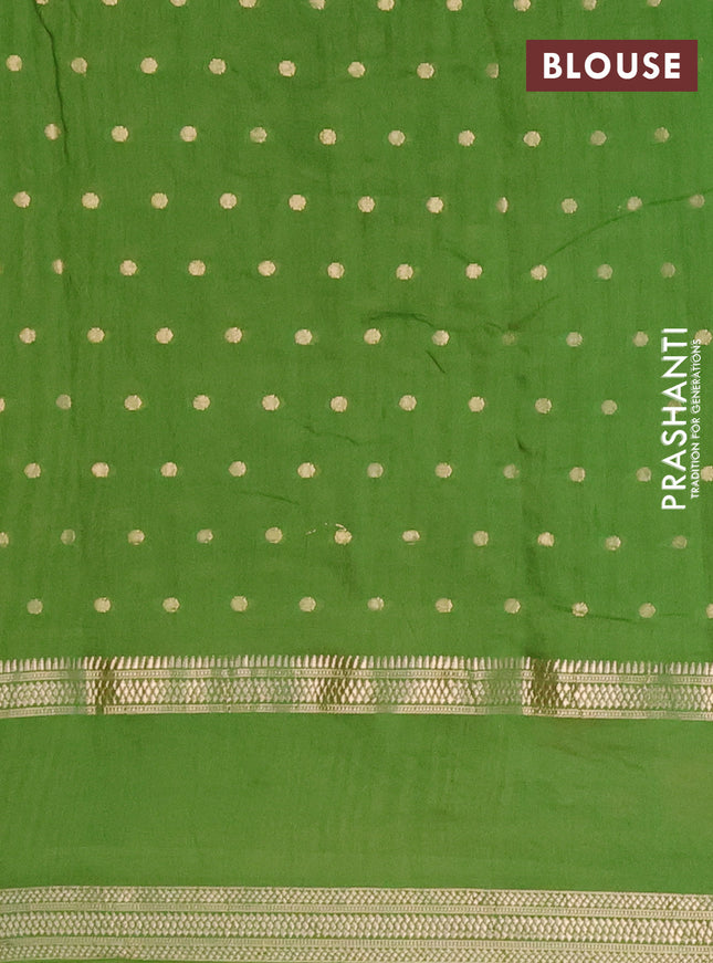 Semi chanderi saree light green with zari woven buttas and floral embroidery border