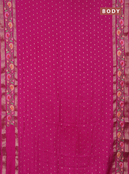 Semi chanderi saree pink with zari woven buttas and floral embroidery border