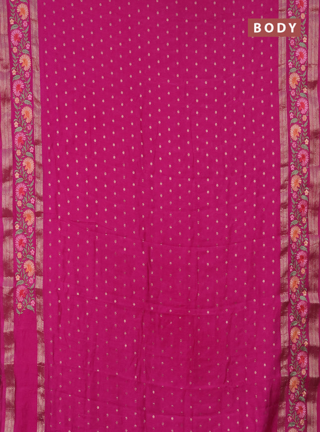 Semi chanderi saree pink with zari woven buttas and floral embroidery border