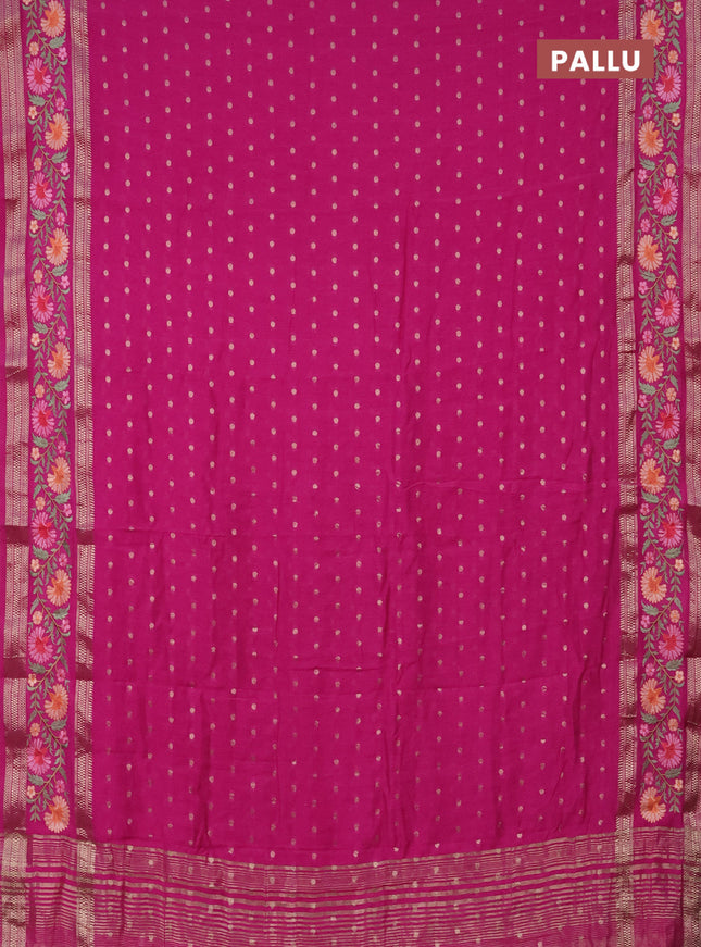 Semi chanderi saree pink with zari woven buttas and floral embroidery border
