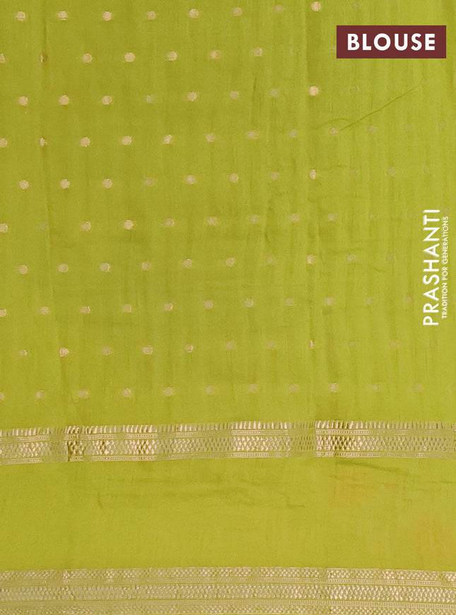 Semi chanderi saree light green with zari woven buttas and floral embroidery border