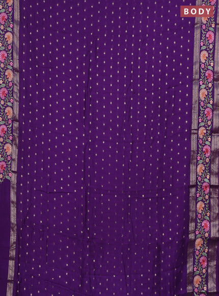 Semi chanderi saree violet with zari woven buttas and floral embroidery border