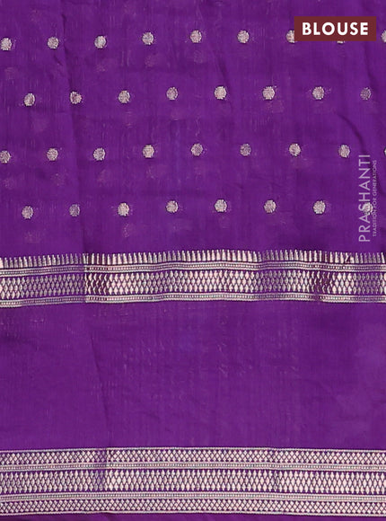 Semi chanderi saree violet with zari woven buttas and floral embroidery border