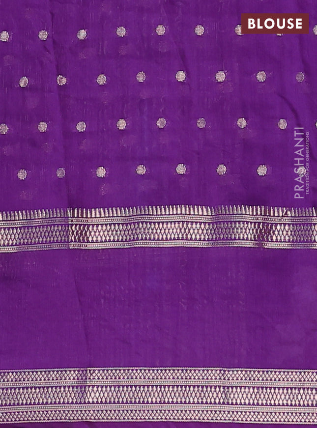 Semi chanderi saree violet with zari woven buttas and floral embroidery border