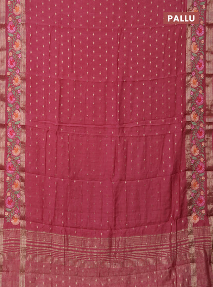 Semi chanderi saree pink shade with zari woven buttas and floral embroidery border
