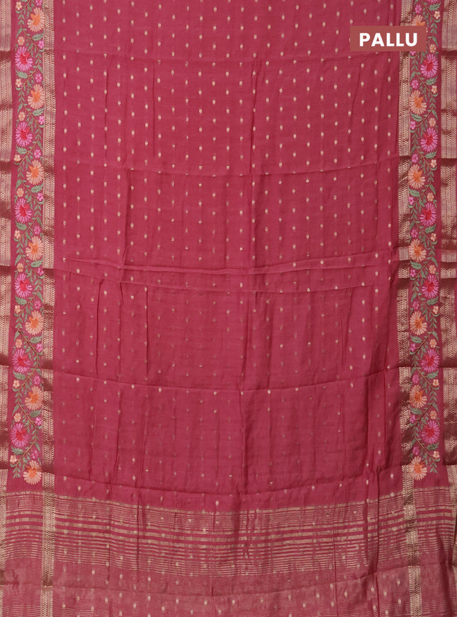 Semi chanderi saree pink shade with zari woven buttas and floral embroidery border