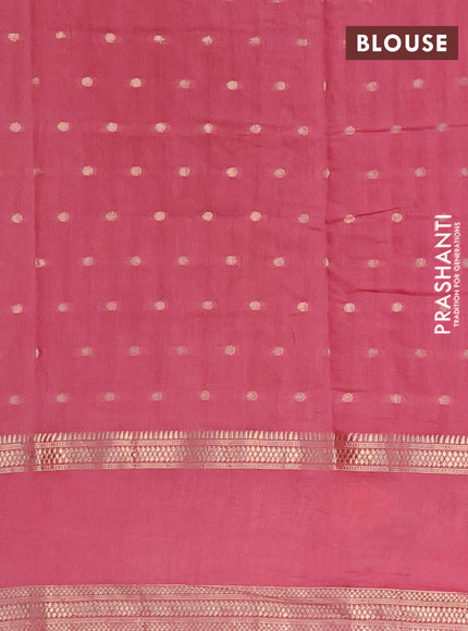 Semi chanderi saree pink shade with zari woven buttas and floral embroidery border