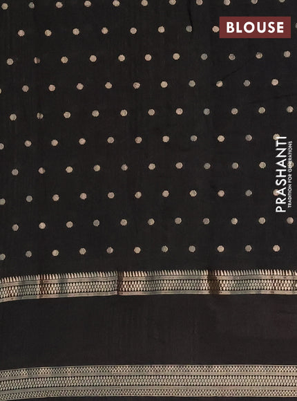 Semi chanderi saree black with zari woven buttas and floral embroidery border
