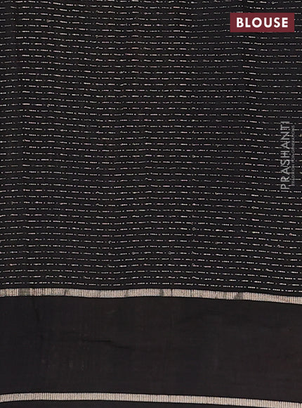 Semi chanderi saree black with allover zari weaves and floral embroidery border