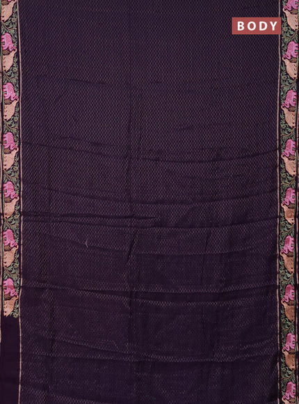 Semi chanderi saree deep violet with allover zari weaves and floral embroidery border