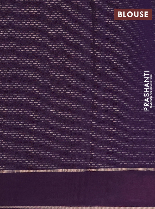 Semi chanderi saree deep violet with allover zari weaves and floral embroidery border