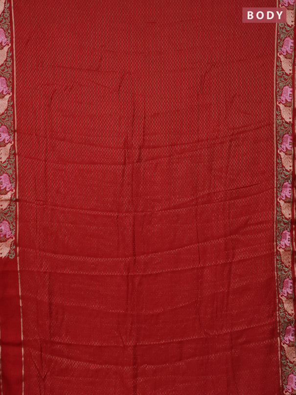 Semi chanderi saree red with allover zari weaves and floral embroidery border
