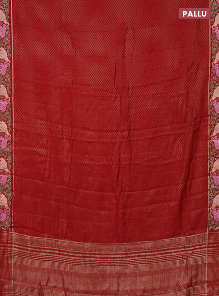 Semi chanderi saree red with allover zari weaves and floral embroidery border