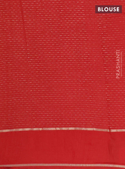 Semi chanderi saree red with allover zari weaves and floral embroidery border