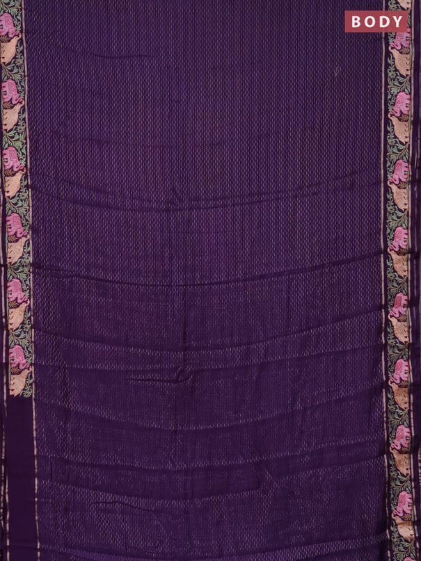 Semi chanderi saree violet with allover zari weaves and floral embroidery border