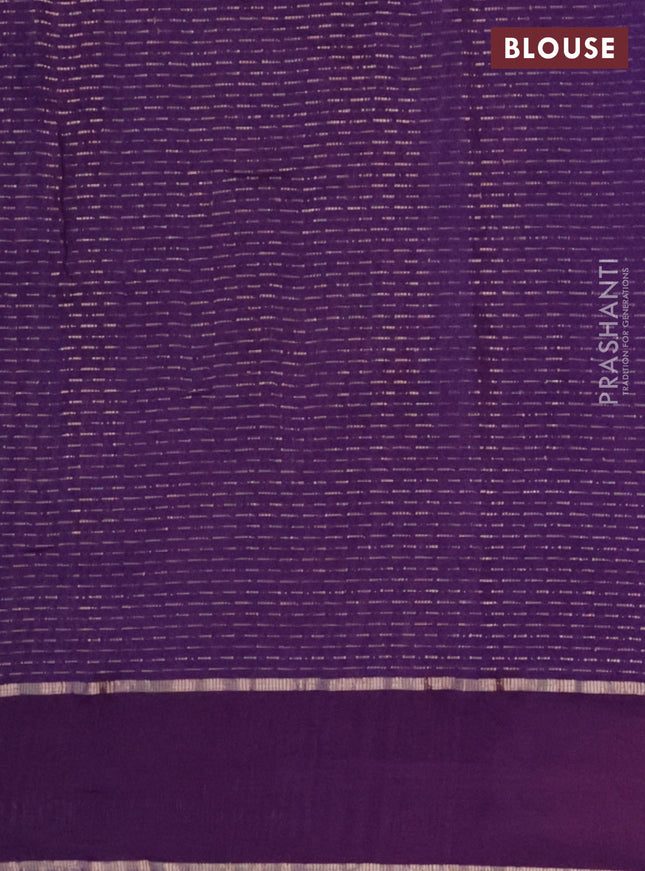 Semi chanderi saree violet with allover zari weaves and floral embroidery border