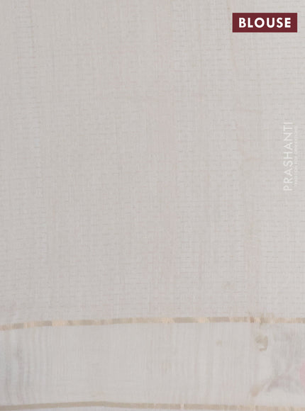 Semi chanderi saree off white with allover zari weaves and floral embroidery border