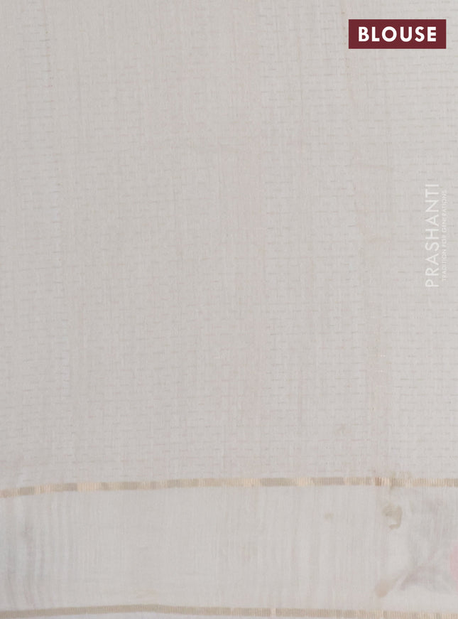 Semi chanderi saree off white with allover zari weaves and floral embroidery border