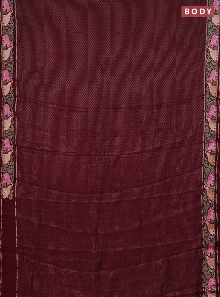 Semi chanderi saree deep maroon with allover zari weaves and floral embroidery border