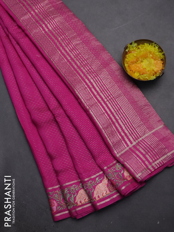 Semi chanderi saree pink with allover zari weaves and floral embroidery border