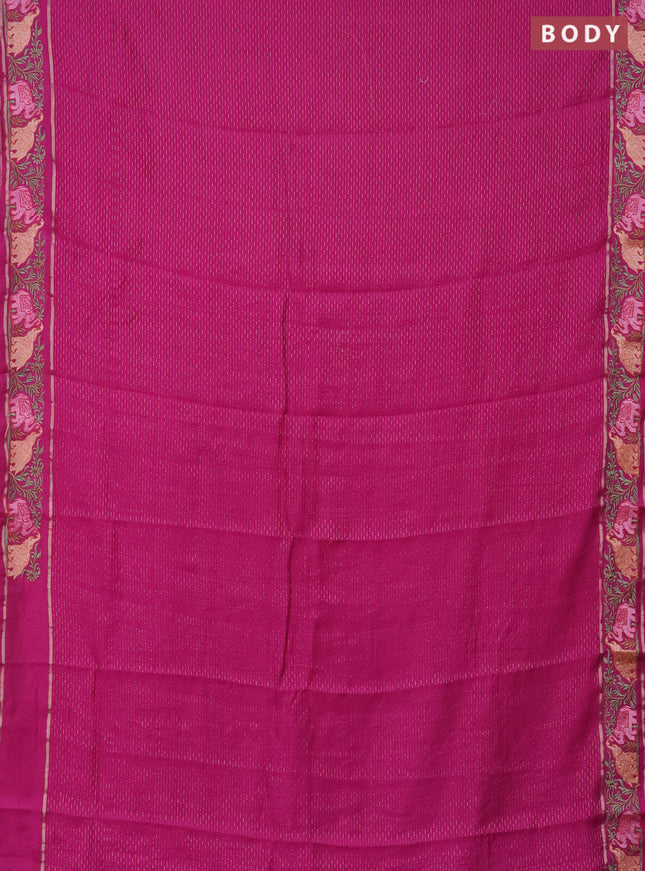 Semi chanderi saree pink with allover zari weaves and floral embroidery border