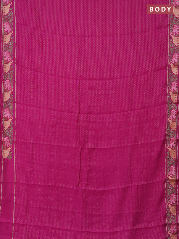 Semi chanderi saree pink with allover zari weaves and floral embroidery border