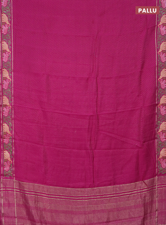 Semi chanderi saree pink with allover zari weaves and floral embroidery border