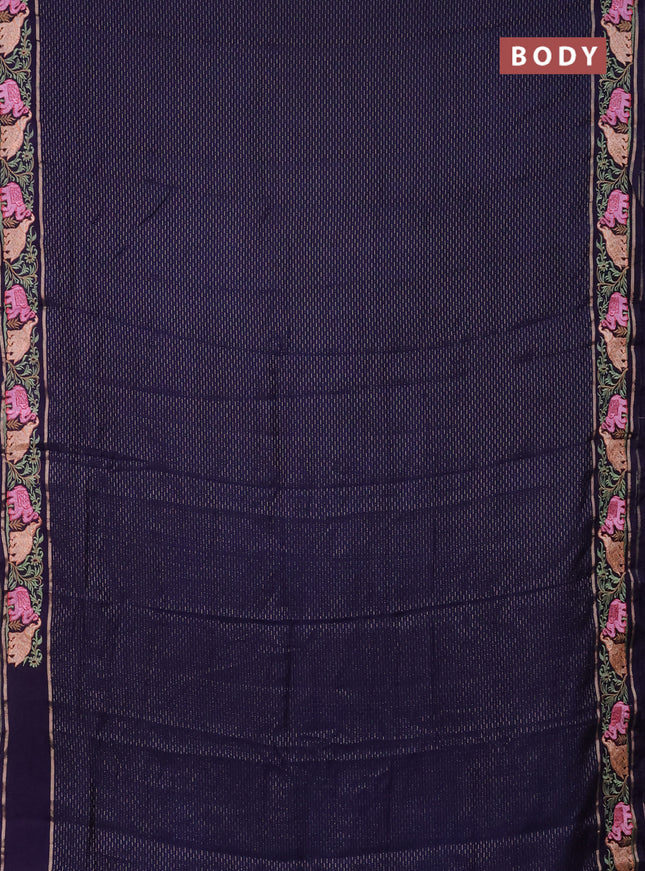 Semi chanderi saree dark blue with allover zari weaves and floral embroidery border