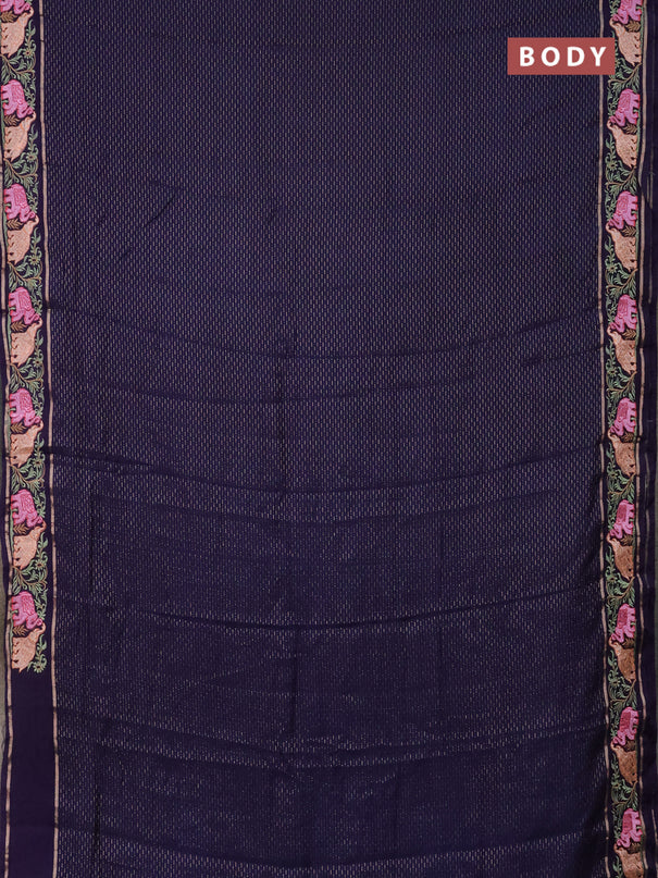 Semi chanderi saree dark blue with allover zari weaves and floral embroidery border