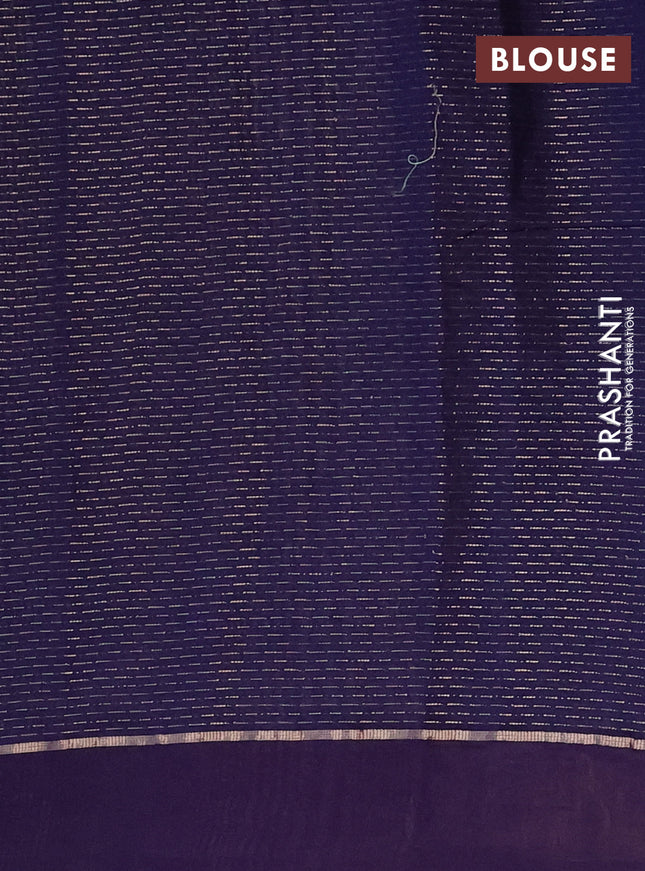 Semi chanderi saree dark blue with allover zari weaves and floral embroidery border