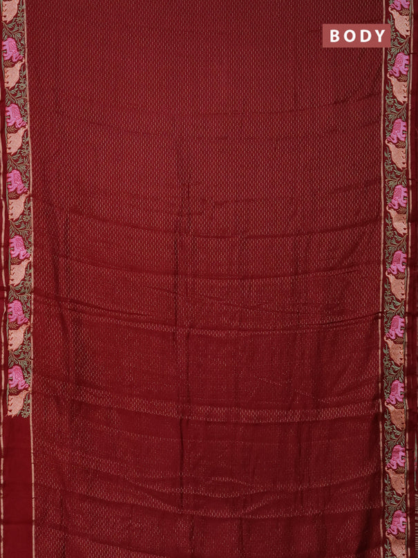 Semi chanderi saree maroon with allover zari weaves and floral embroidery border