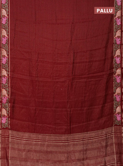 Semi chanderi saree maroon with allover zari weaves and floral embroidery border