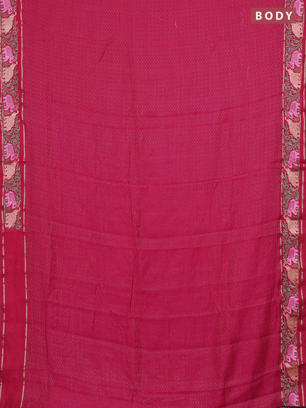 Semi chanderi saree pink with allover zari weaves and floral embroidery border