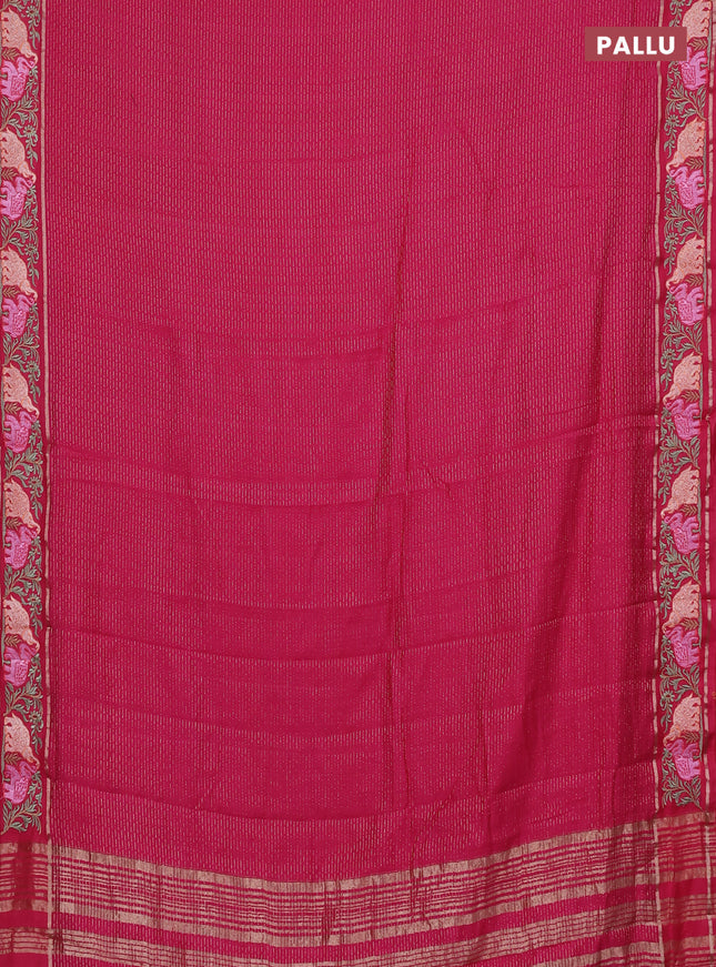 Semi chanderi saree pink with allover zari weaves and floral embroidery border