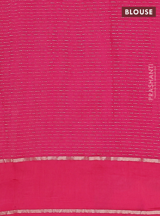 Semi chanderi saree pink with allover zari weaves and floral embroidery border