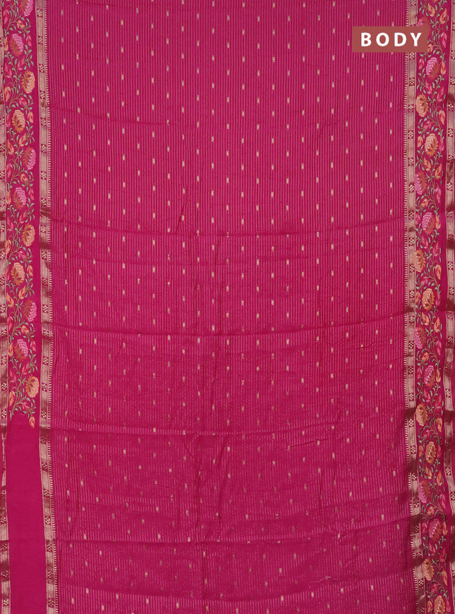 Semi chanderi saree pink with allover zari weaves & buttas and floral embroidery border