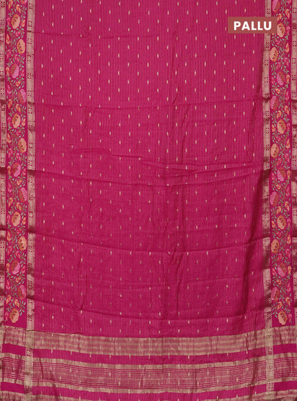 Semi chanderi saree pink with allover zari weaves & buttas and floral embroidery border