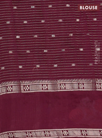 Semi chanderi saree wine shade with allover zari weaves & buttas and floral embroidery border