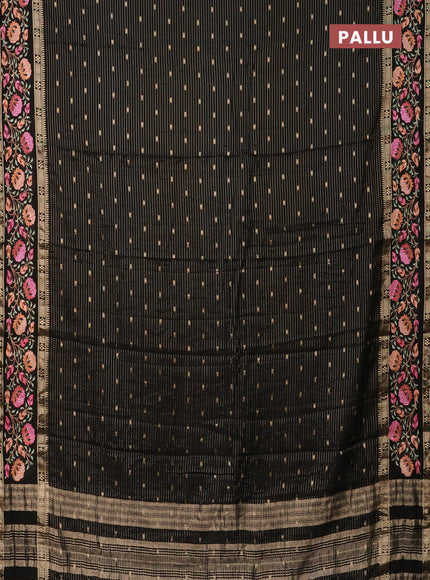 Semi chanderi saree black with allover zari weaves & buttas and floral embroidery border