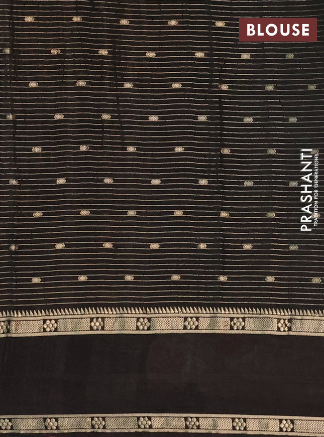 Semi chanderi saree black with allover zari weaves & buttas and floral embroidery border