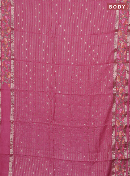 Semi chanderi saree pink shade with allover zari weaves & buttas and floral embroidery border